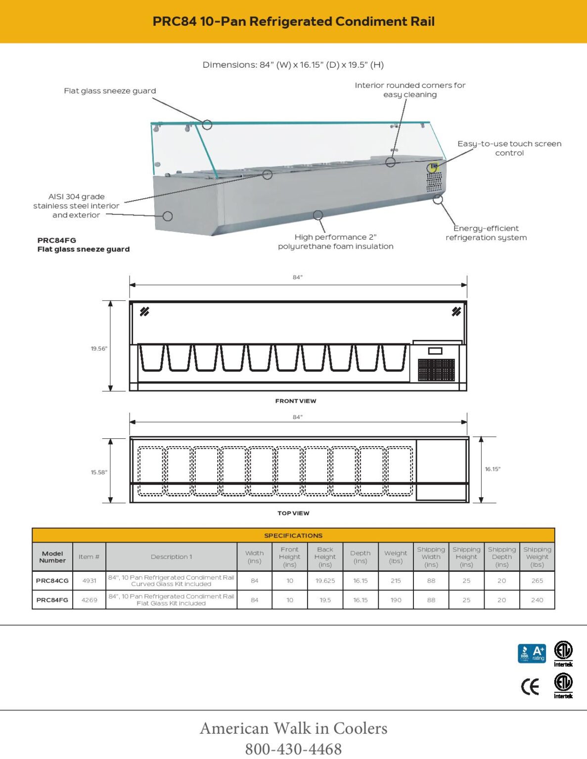 AWIC 10 Pan Condiment Rail