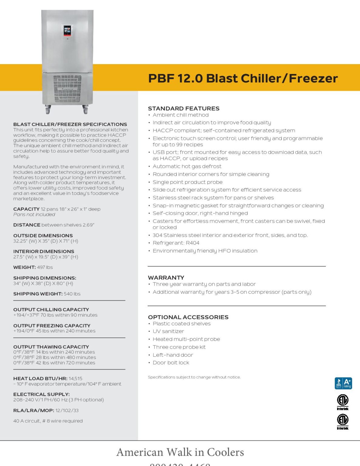 AWIC 12.0 Reach in Blast Chiller