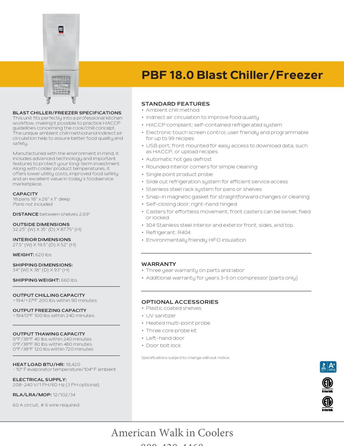 AWIC 18.0 Reach In Blast Chiller