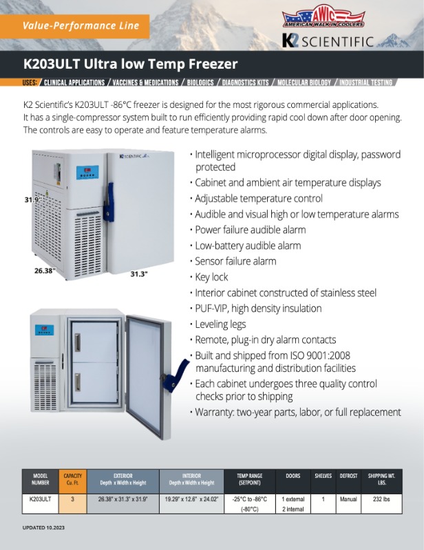 K2 Scientific Lab Freezers American Walk In Coolers