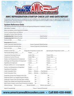 Refrigeration Startup Check List & Date Report